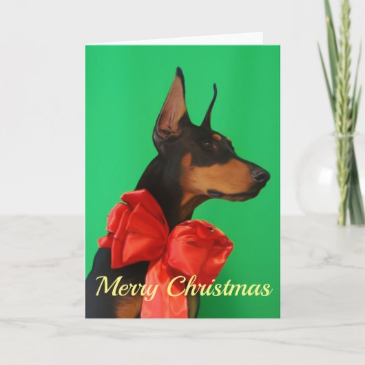 Doberman Potrait met de Rode Boog van Kerstmis Kaart (Voorkant)
