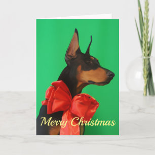 Doberman Potrait met de Rode Boog van Kerstmis Kaart