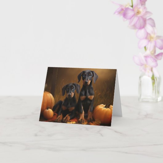 Doberman Pup Autumn Delight Pompoen Kaart (Orchidee)