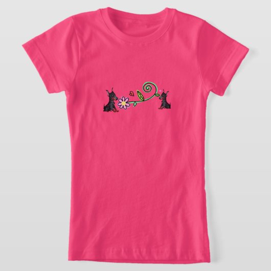 Doberman puppies en bloemen meisje T-Shirt (Laagn)