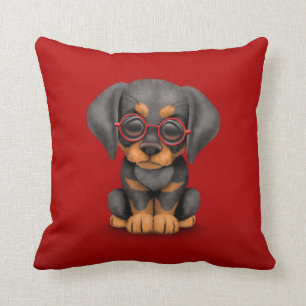 Doberman Puppy Dog met leesbril, rood Kussen