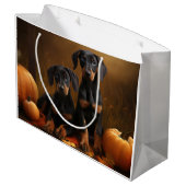 Doberman Puppy Herfst Delight Pompoen Groot Cadeauzakje (Achterkant Gekanteld)