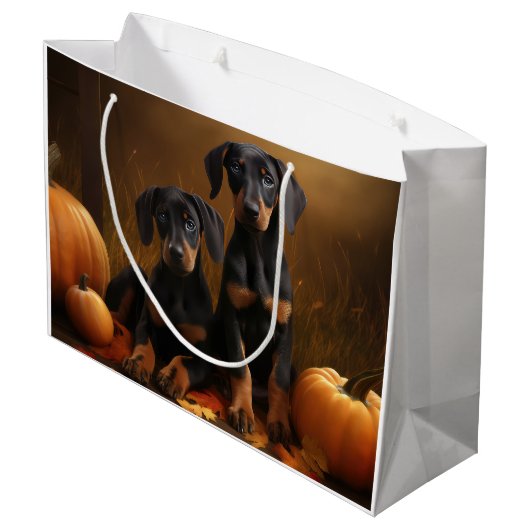 Doberman Puppy Herfst Delight Pompoen Groot Cadeauzakje (Achterkant Gekanteld)