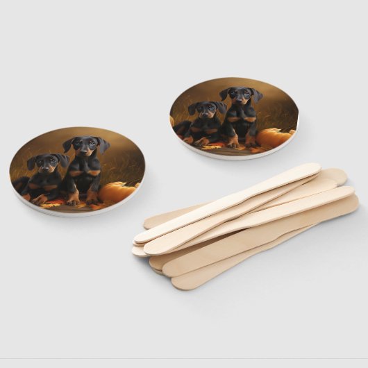 Doberman Puppy Herfst Delight Pompoen Handwaaier (Niet-gemonteerd)