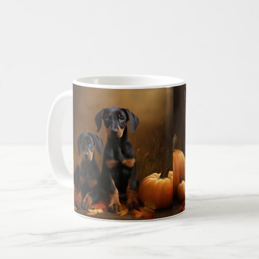 Doberman Puppy Herfst Delight Pompoen Koffiemok (Voorkant links)