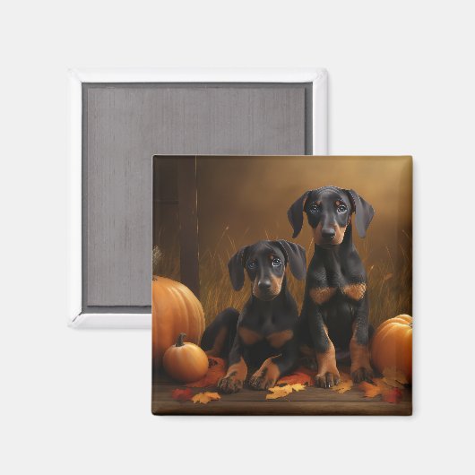 Doberman Puppy Herfst Delight Pompoen Magneet (Voorkant / Achterkant)