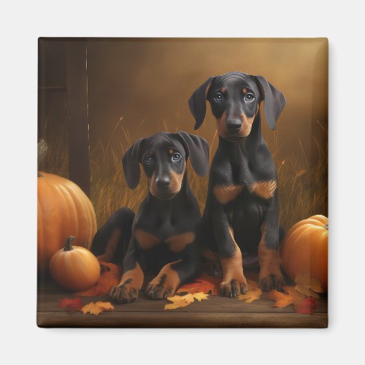Doberman Puppy Herfst Delight Pompoen Magneet (Voorkant)