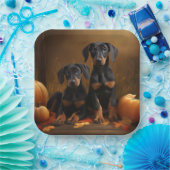 Doberman Puppy Herfst Delight Pompoen Papieren Bordje (Feest)