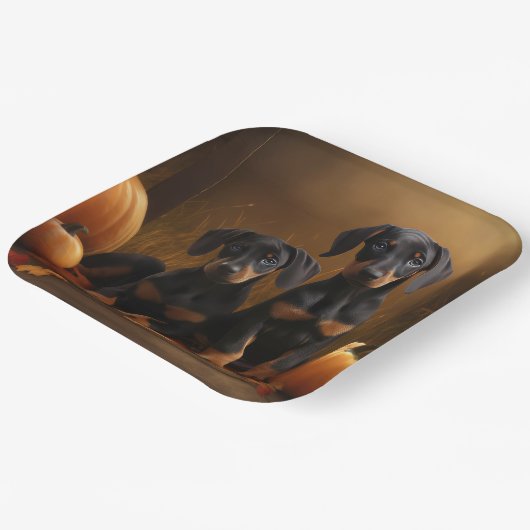 Doberman Puppy Herfst Delight Pompoen Papieren Bordje (Gebogen)