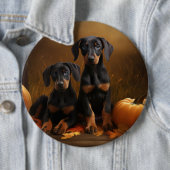 Doberman Puppy Herfst Delight Pompoen Ronde Button 6,0 Cm (In situ)