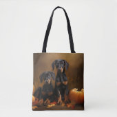 Doberman Puppy Herfst Delight Pompoen Tote Bag (Voorkant)