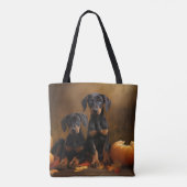 Doberman Puppy Herfst Delight Pompoen Tote Bag (Achterkant)