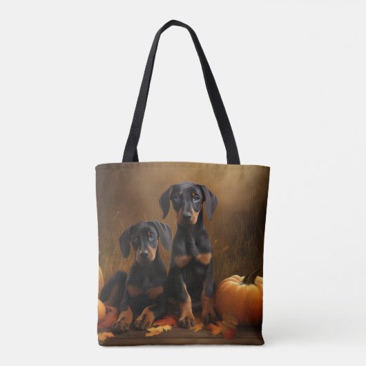 Doberman Puppy Herfst Delight Pompoen Tote Bag (Achterkant)