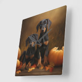 Doberman Puppy Herfst Delight Pompoen Vierkante Klok (Hoek)