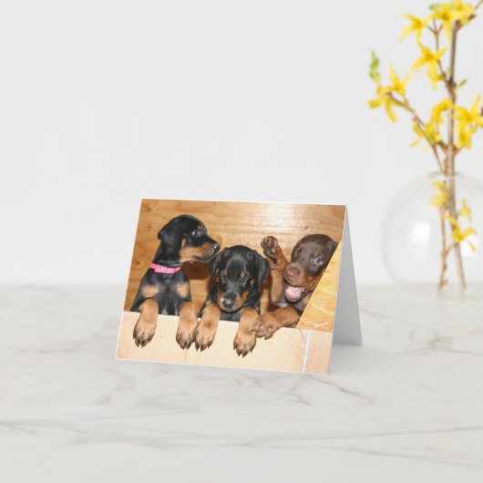 Doberman Puppy Note Kaart (Gele Bloem)