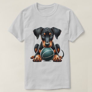 Doberman puppy spelen met een bal t-shirt