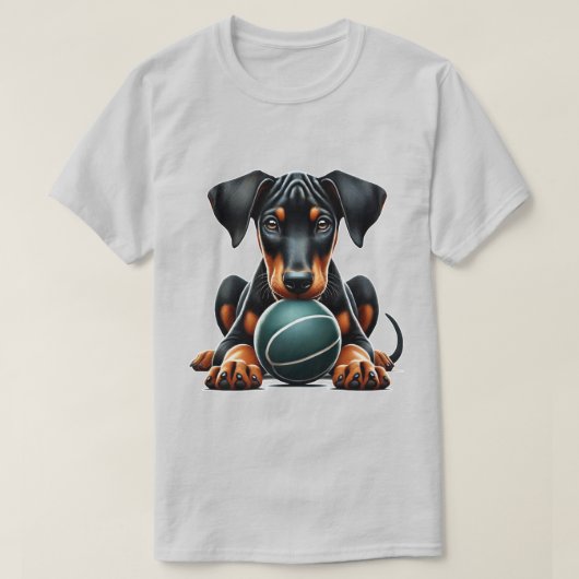 Doberman puppy spelen met een bal t-shirt (Design voorkant)