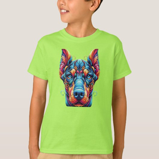 Doberman Rainbow Kleurrijk T-shirt (Voorkant)