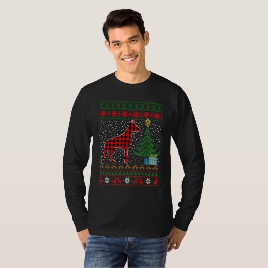 Doberman Red Pset Buffalo Ugly KerstSweater T-shirt (Voorkant volledig)