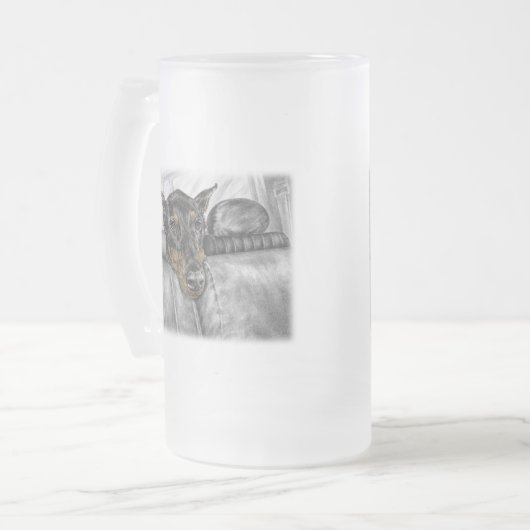 Doberman Riding in auto Matglas Bierpul (Voorkant links)