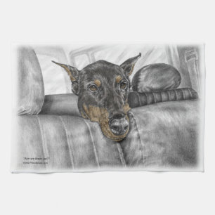 Doberman Riding in auto Theedoek