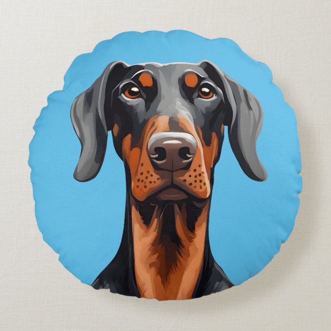 Doberman Rond Kussen (Voorkant)