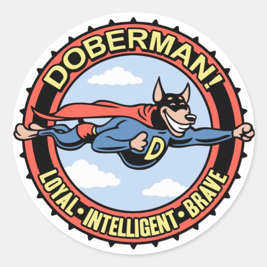 Doberman. Ronde Sticker (Voorkant)