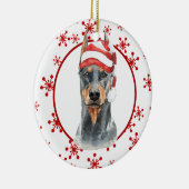 Doberman Santa Hat Red Snowflake Sjabloon Keramisch Ornament (Rechts)