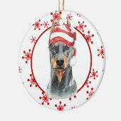 Doberman Santa Hat Red Snowflake Sjabloon Keramisch Ornament (Links)