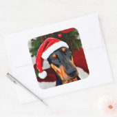 Doberman Santa Hat Vierkante Sticker (Envelop)