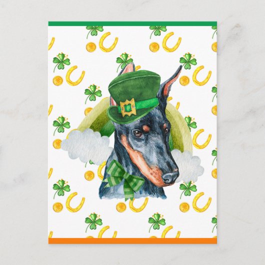 Doberman Shamrock St. Patricks Day Feestdagenkaart (Voorkant)