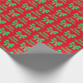 Doberman Silhouette-kersthond & Green Bow Red Cadeaupapier (Hoek)