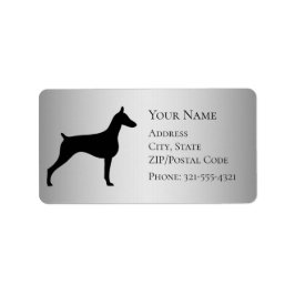 Doberman Silhouette op Two-tone zilver grijs Etiket