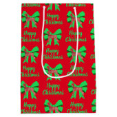 Doberman Silhouette Red Kersthond en Green Bow Medium Cadeauzakje (Achterkant)