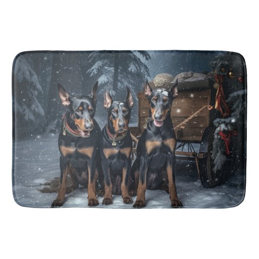 Doberman Snowy Sleigh Kerstdecoratie Badmat (Voorkant)