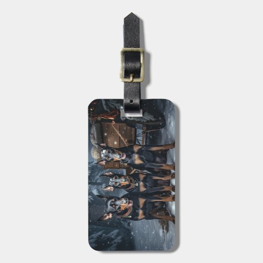 Doberman Snowy Sleigh Kerstdecoratie Bagagelabel (Voorkant verticaal)