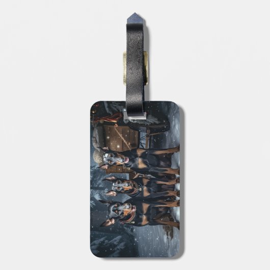 Doberman Snowy Sleigh Kerstdecoratie Bagagelabel (Achterkant verticaal)