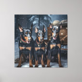 Doberman Snowy Sleigh Kerstdecoratie Canvas Afdruk (Voorkant)
