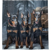 Doberman Snowy Sleigh Kerstdecoratie Douchegordijn (Voorkant)