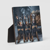 Doberman Snowy Sleigh Kerstdecoratie Fotoplaat (Voorkant)