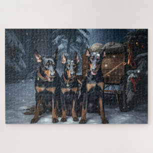 Doberman Snowy Sleigh Kerstdecoratie Legpuzzel