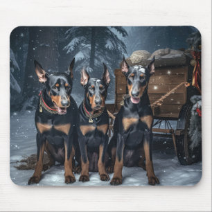 Doberman Snowy Sleigh Kerstdecoratie Muismat