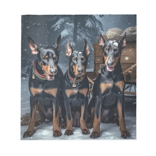 Doberman Snowy Sleigh Kerstdecoratie Notitieblok (Voorkant)