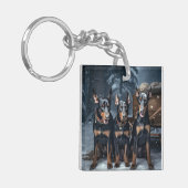 Doberman Snowy Sleigh Kerstdecoratie Sleutelhanger (Voorkant Links)