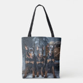 Doberman Snowy Sleigh Kerstdecoratie Tote Bag (Achterkant)