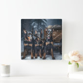 Doberman Snowy Sleigh Kerstdecoratie Vierkante Klok (Huis)