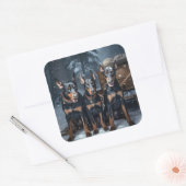 Doberman Snowy Sleigh Kerstdecoratie Vierkante Sticker (Envelop)