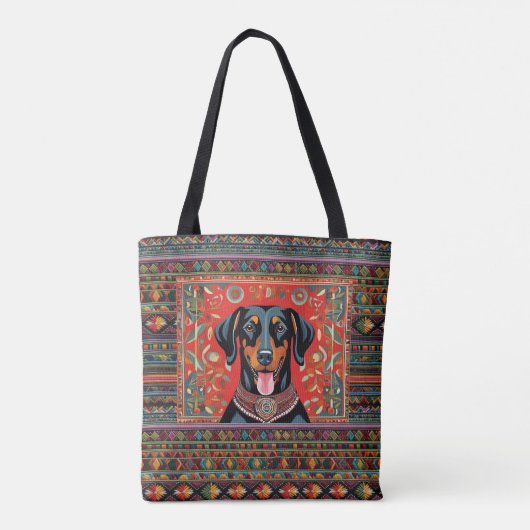 Doberman Southwest Kleur Pallet Hond Fun Tote Bag (Achterkant)
