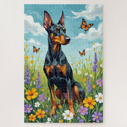 Doberman Spring Meadow Floral Dog Legpuzzel (Verticaal)