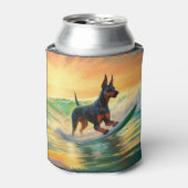 Doberman strand surfen schilderij blikjeskoeler (Blikje Voorkant)